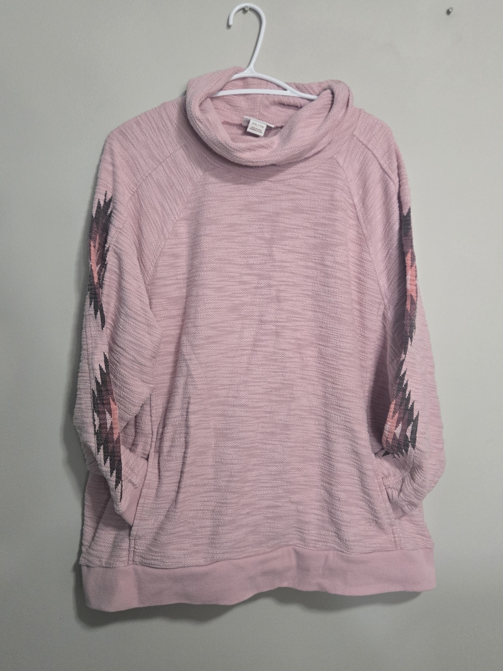 Ariat Slub Pink Cowl Neck Sweater with Aztec Sleeve Pattern XXL